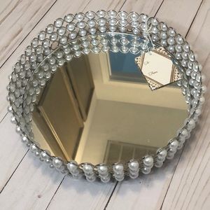 Pearl & Mirror Round Jewelry Vanity Tray